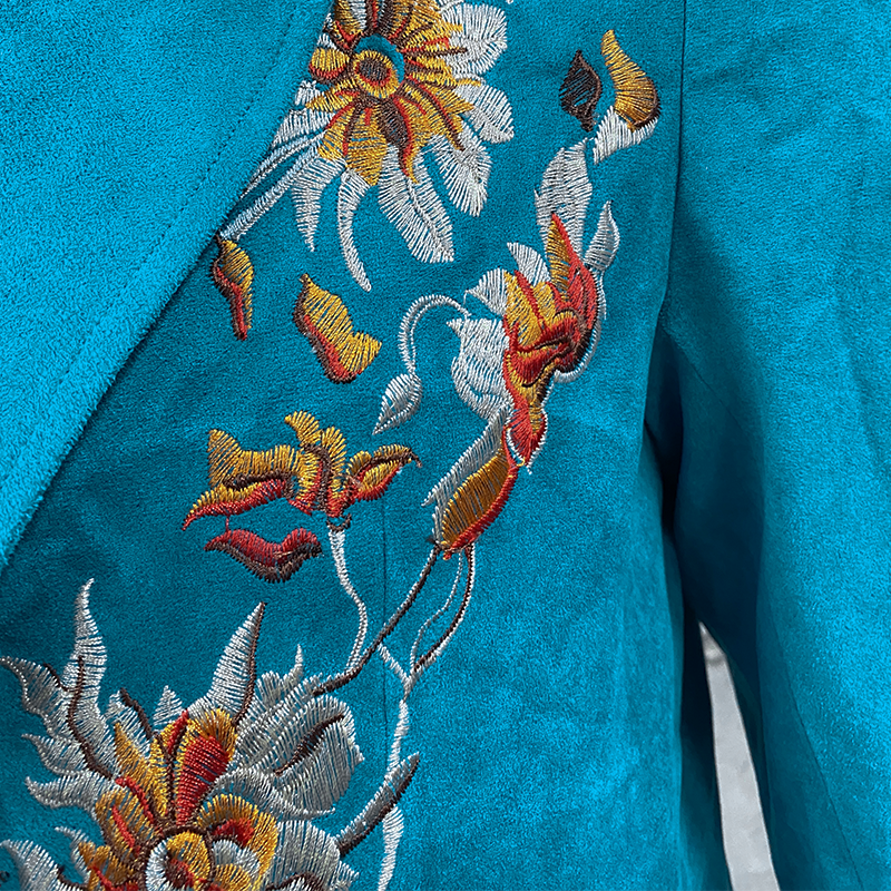 Men's Classic Retro Casual Slim Fit Western Style Embroidered Suede Blazer