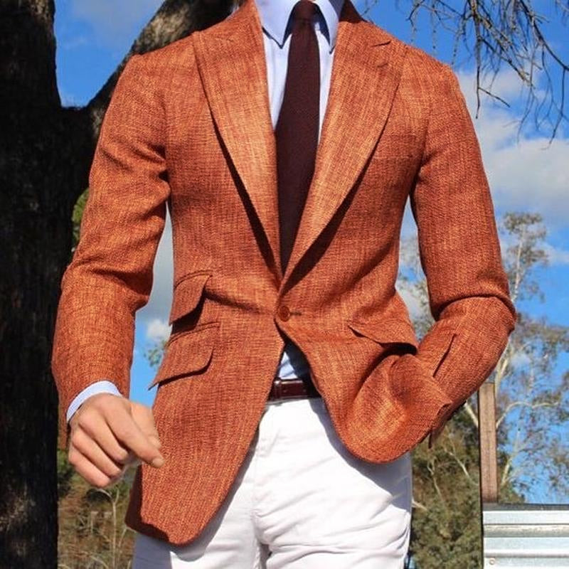 Men's Solid Color Lapel Cotton and Linen Blazer