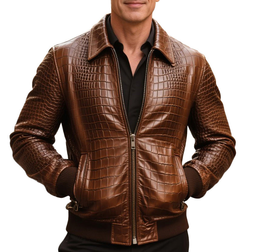 Men's fashionable casual high-end crocodile leather jacket