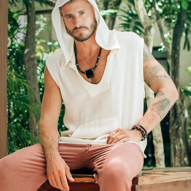 Men's fashionable and casual white hooded vest
