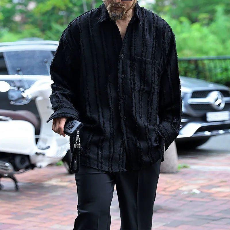 Men's solid-colored jacquard shirt
