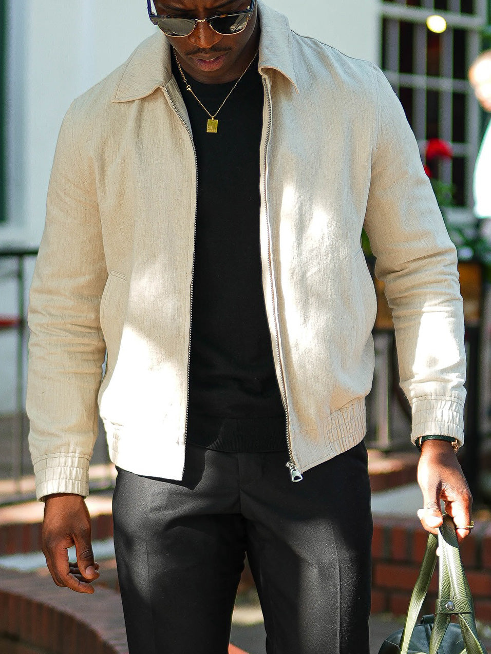 Men's fashionable casual beige zipper jacket