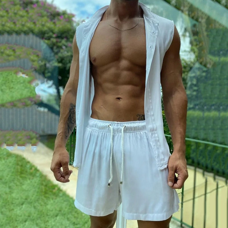 A two-piece set of men's fashionable and casual solid-color vests