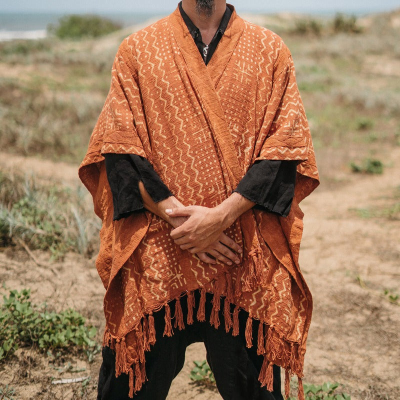 Men's fashionable casual brown fringed cape