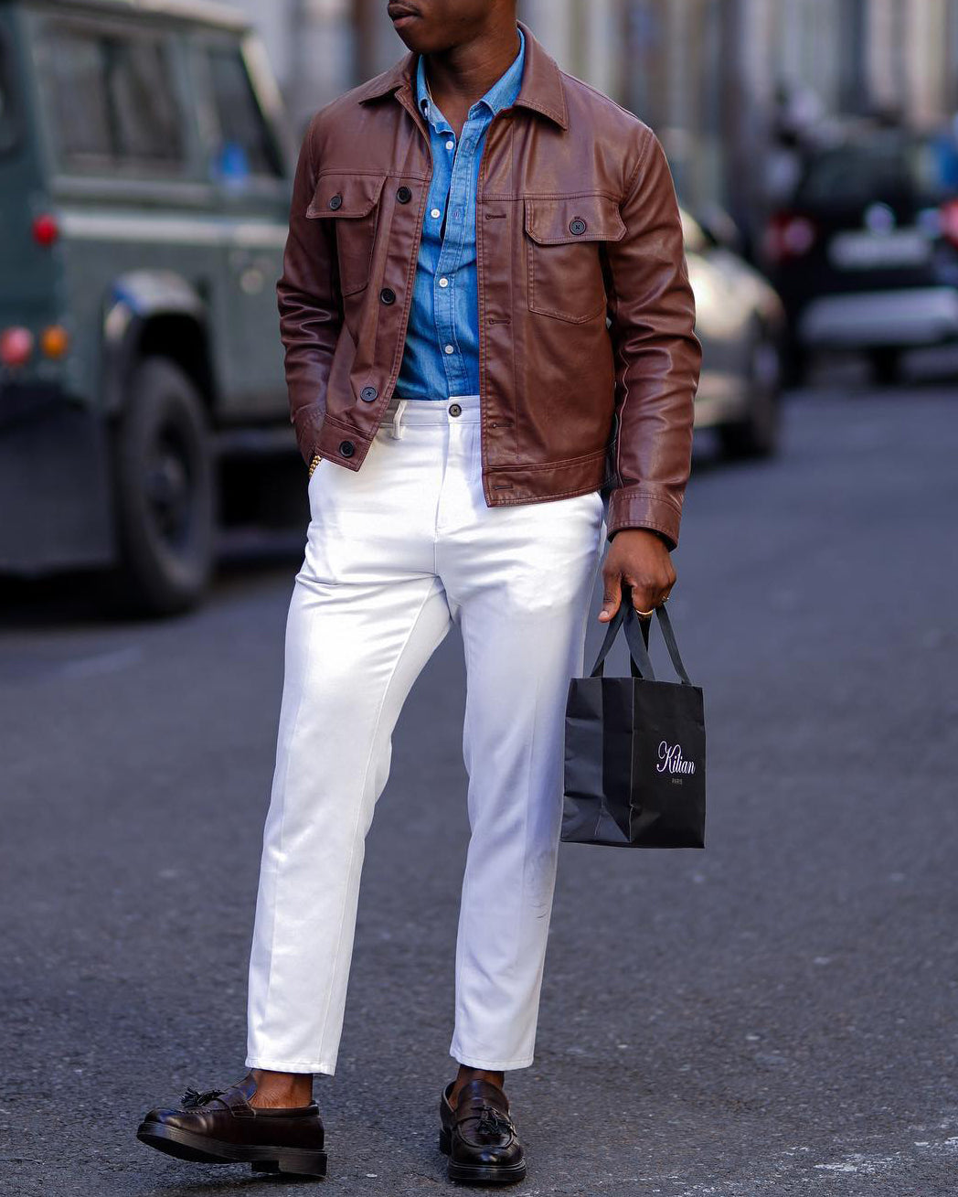 Men's fashionable and casual brown leather jacket