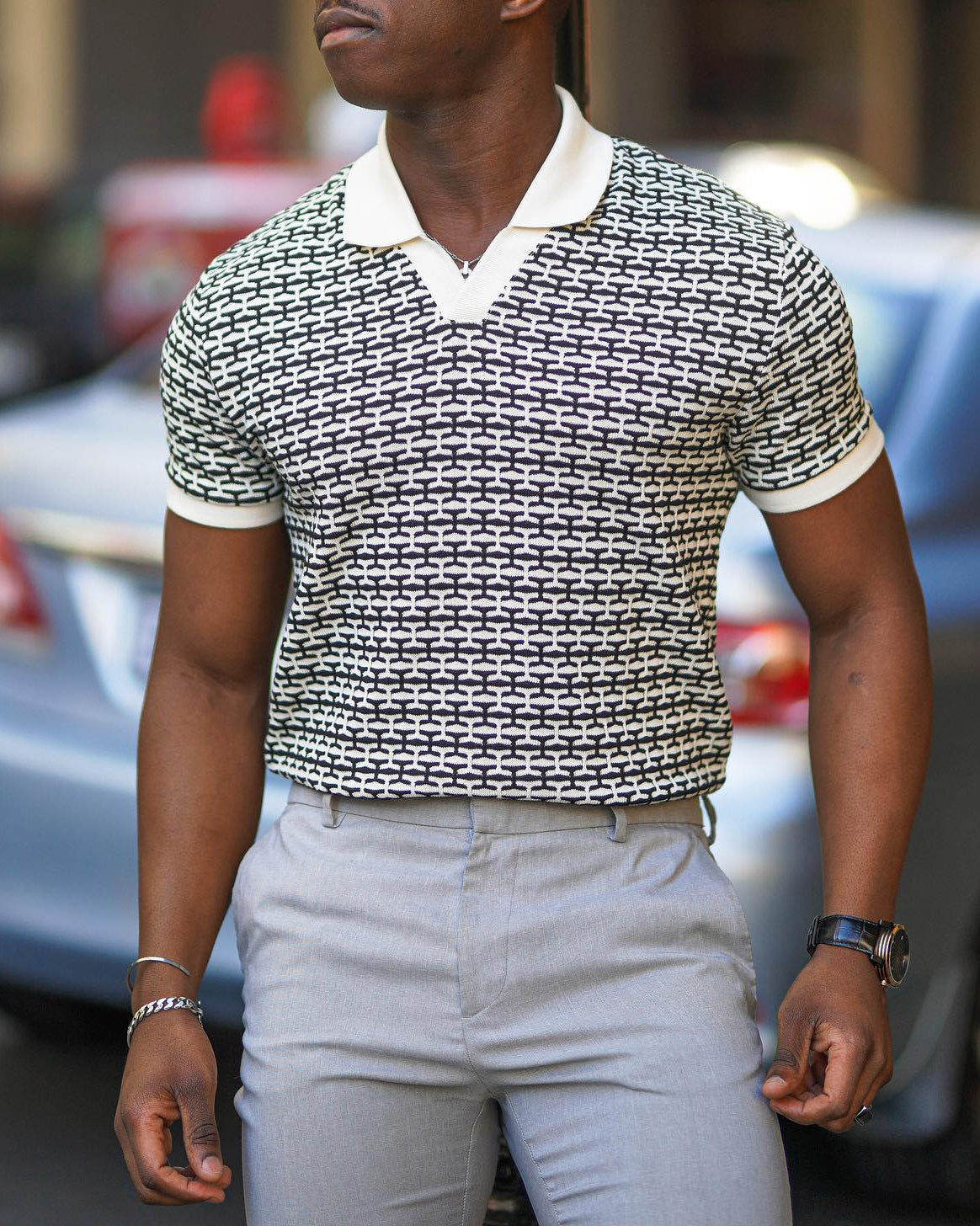 Men's fashionable casual geometric printed polo shirt
