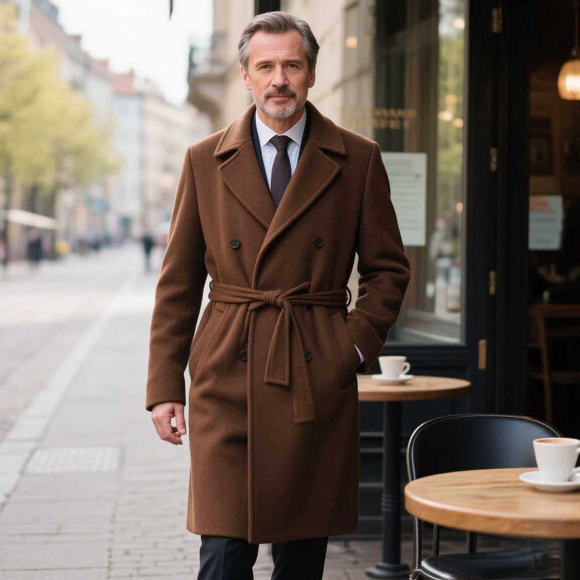 Modischer und lässiger brauner Langarmmantel für Herren