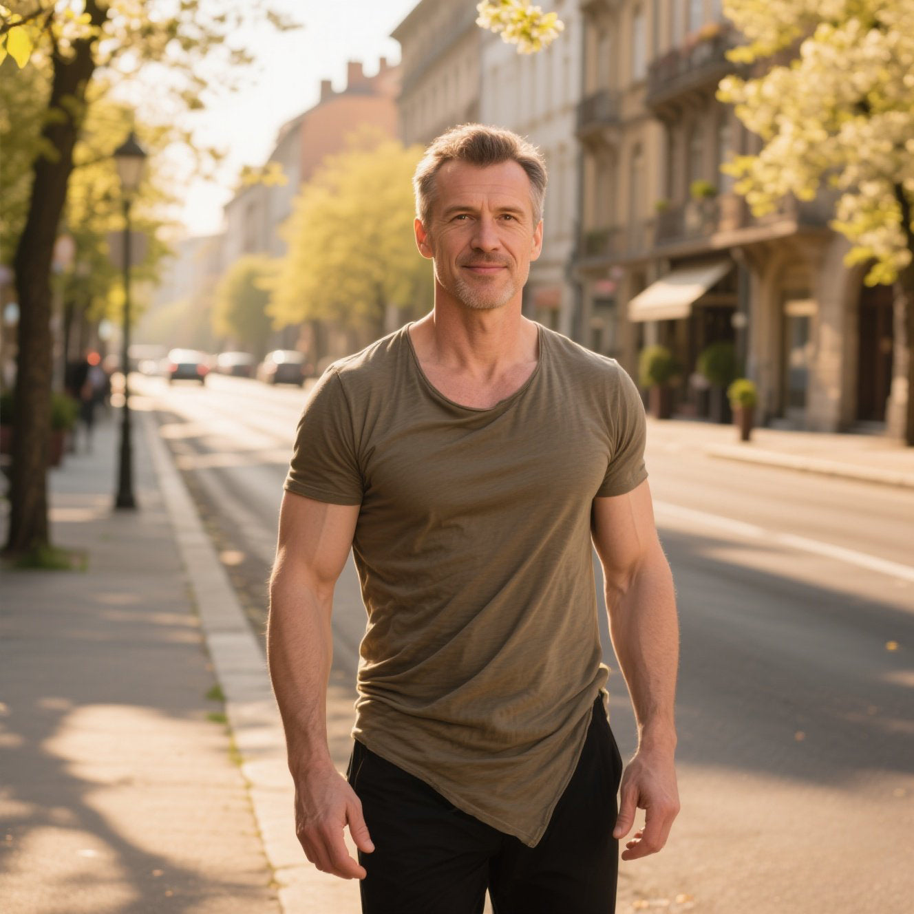 T-shirt plissé beige décontracté à la mode pour homme