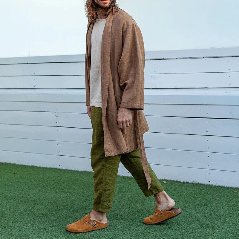 Men's fashionable and casual cotton and linen robe