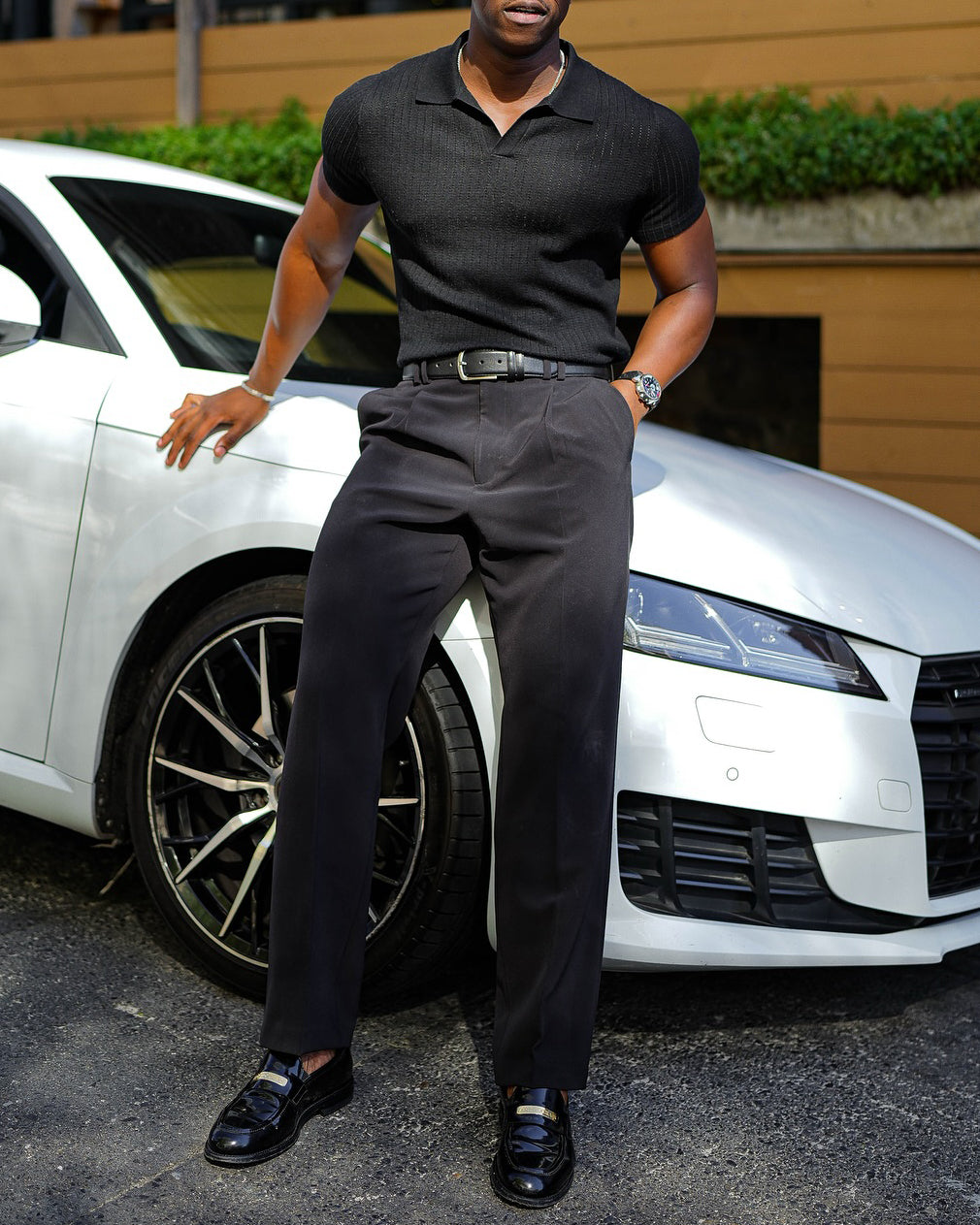 Men's fashionable casual black polo shirt
