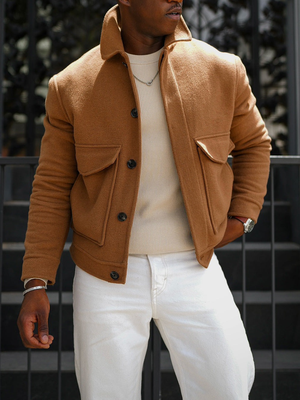 Veste décontractée en daim marron à la mode pour homme