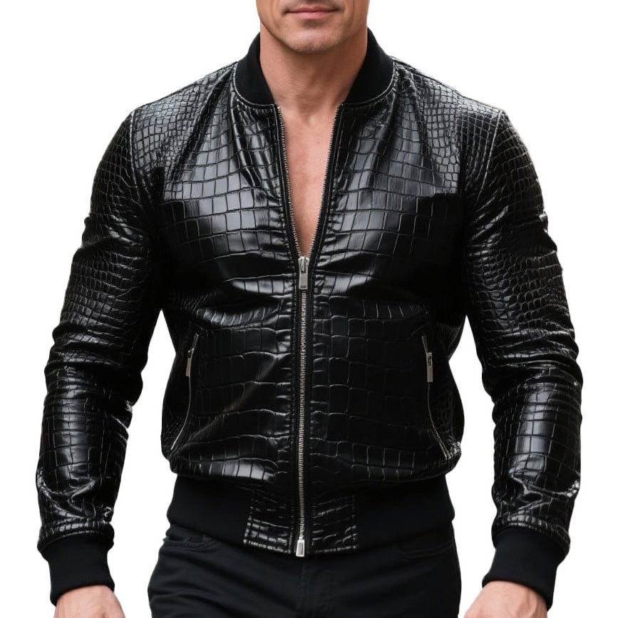 Men's fashionable casual high-end crocodile leather jacket