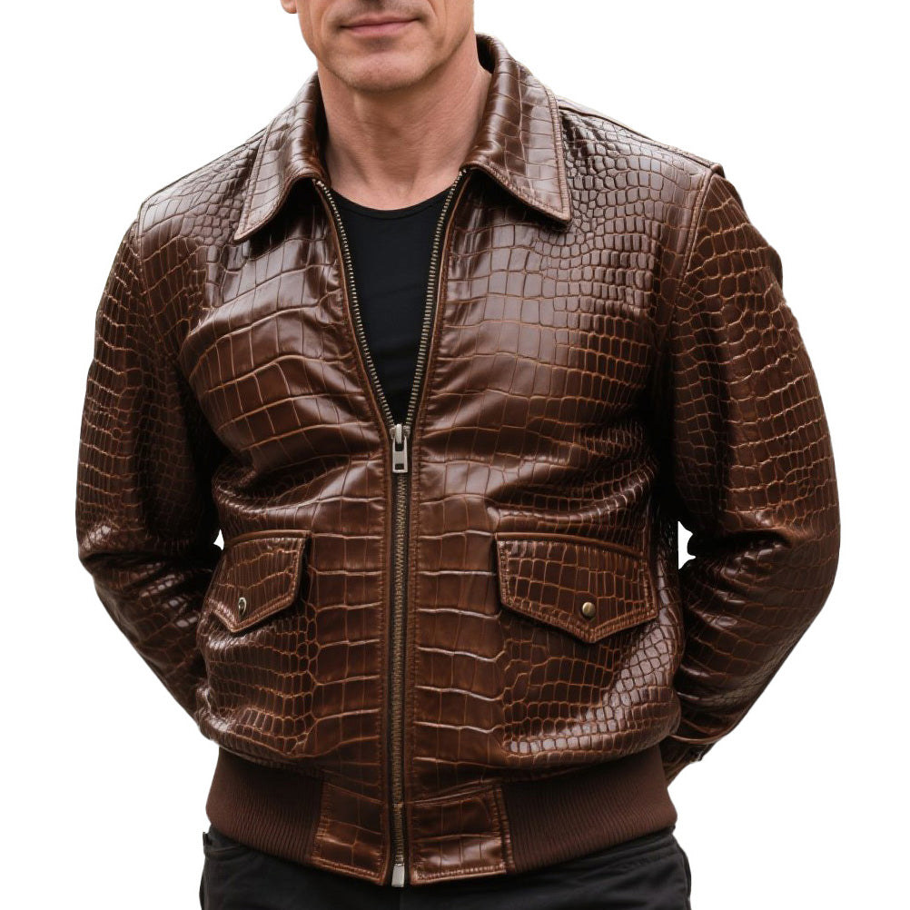 Men's fashionable casual high-end crocodile leather jacket
