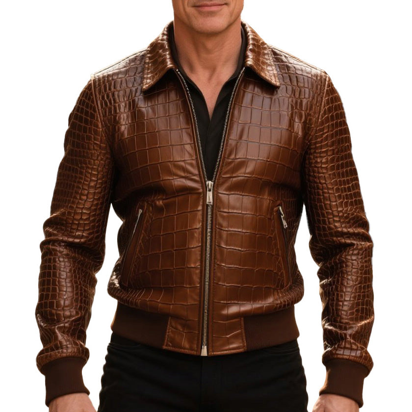 Men's fashionable casual high-end crocodile leather jacket