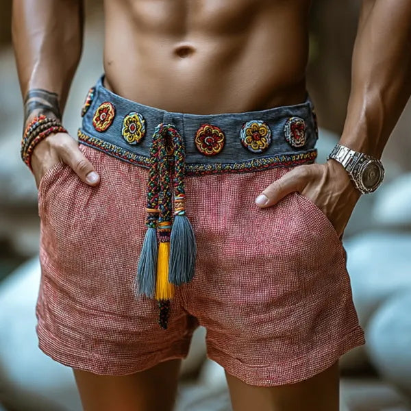 Men's Bohemian Panel Holiday Linen Shorts