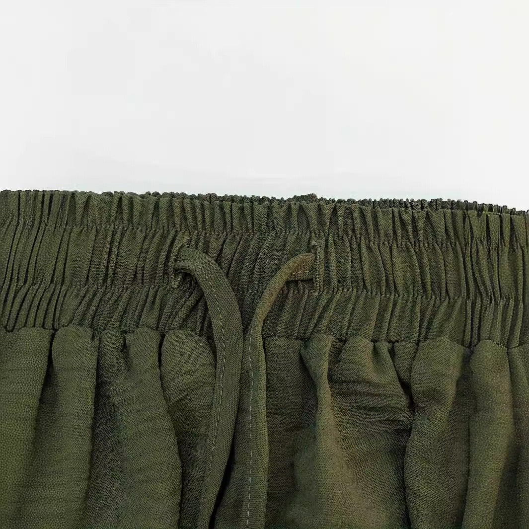 Men's fashionable and casual solid-colored cotton and linen trousers
