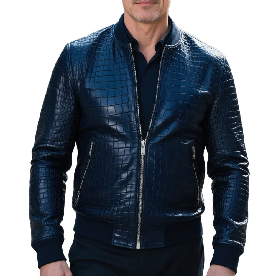 Men's fashionable casual high-end crocodile leather jacket