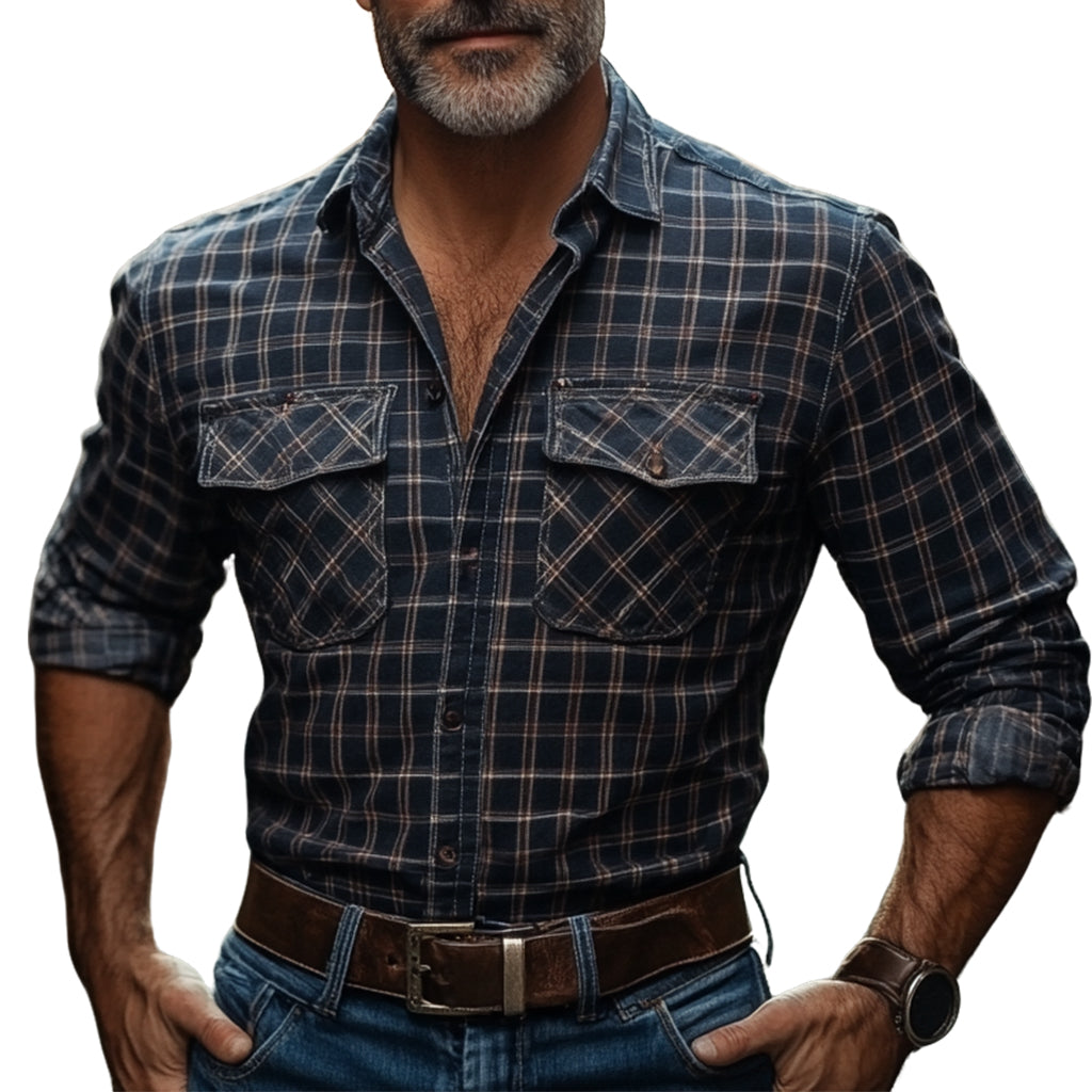 Chemise à manches longues à carreaux pour homme, tendance et décontractée