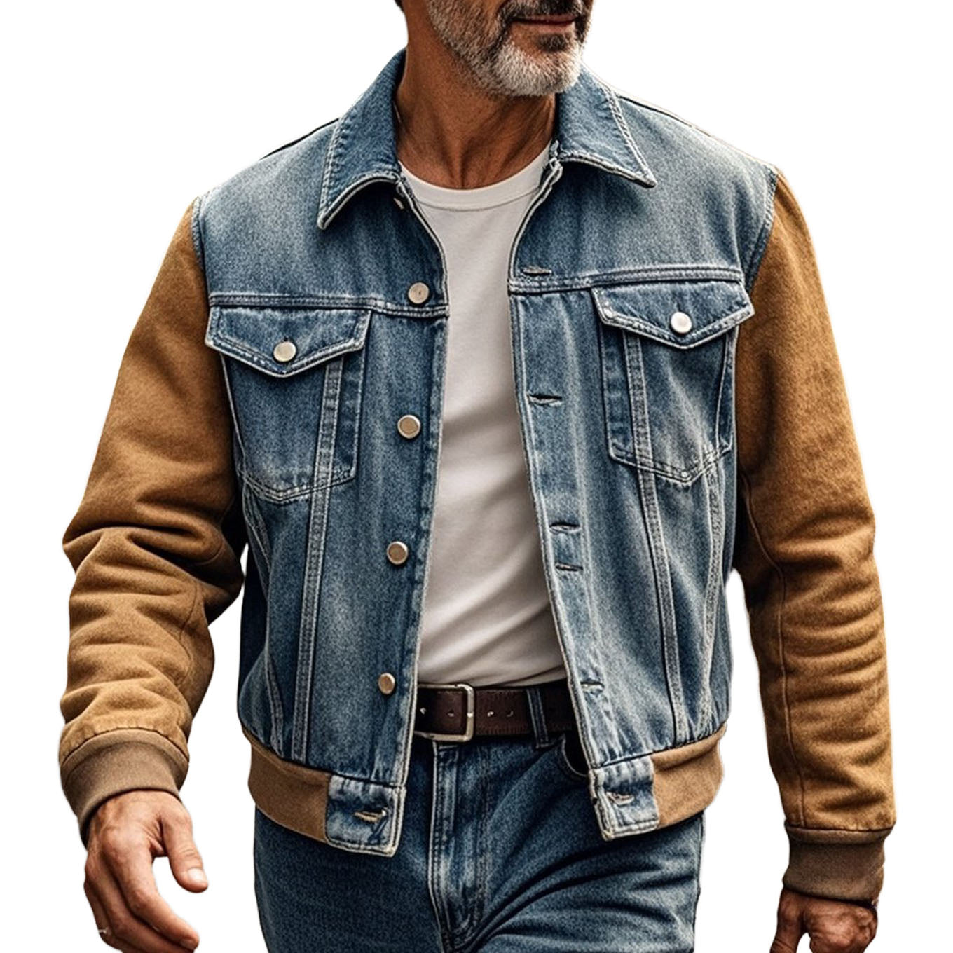 Veste en jean marron décontractée à manches longues pour homme