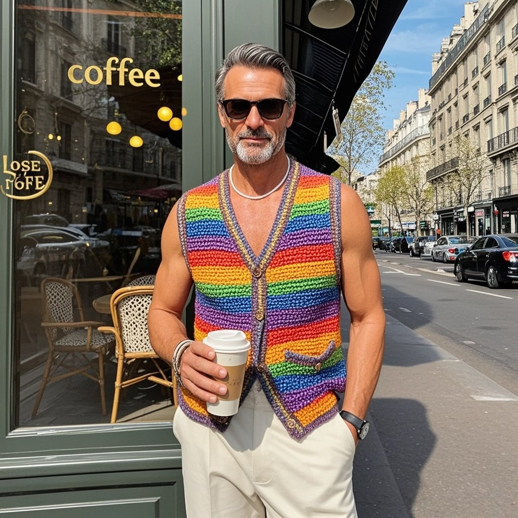 Men's fashionable casual rainbow striped printed vest