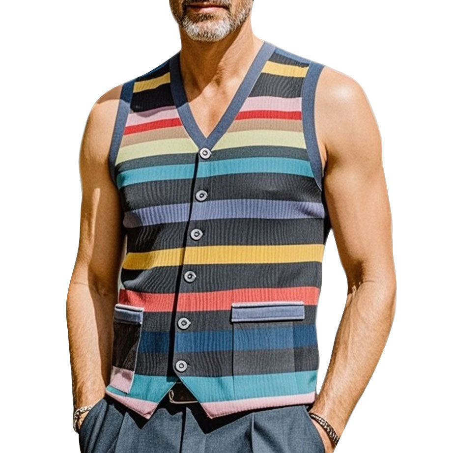 Men's fashionable casual rainbow striped printed vest