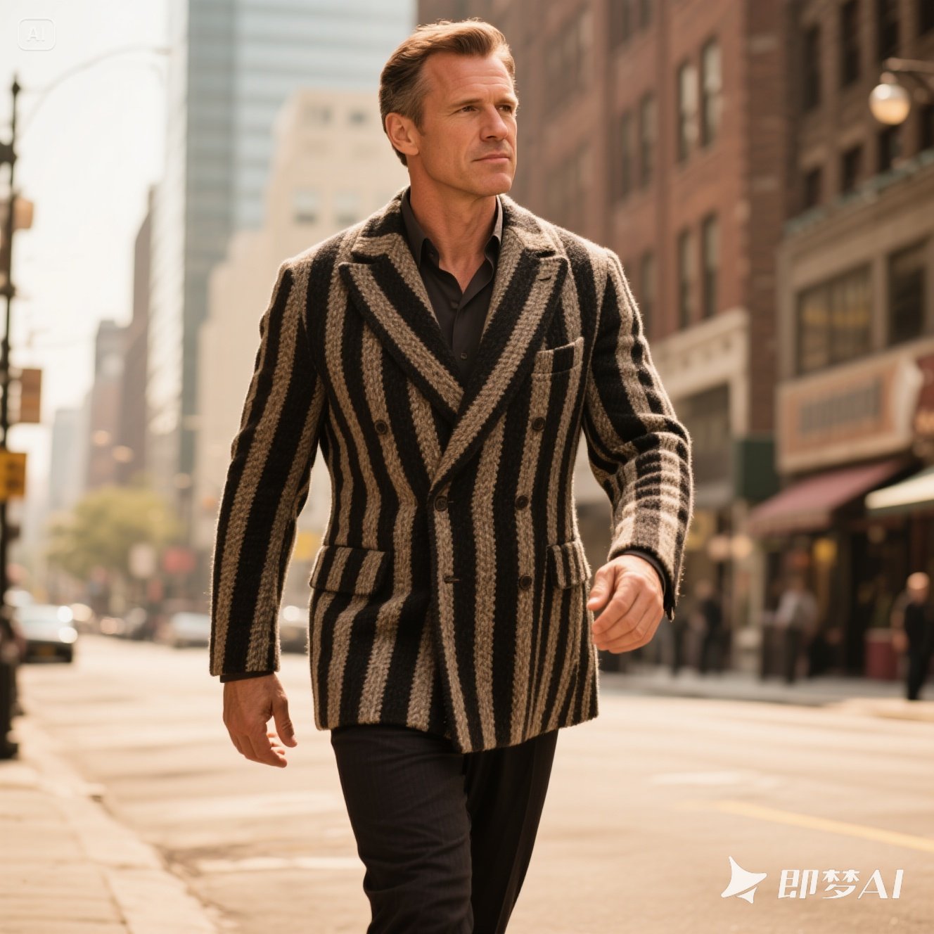 Veste de costume décontractée en tricot rayé à la mode pour homme