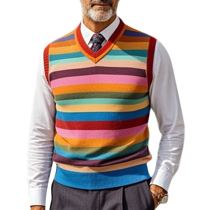 Men's fashionable casual rainbow striped printed vest