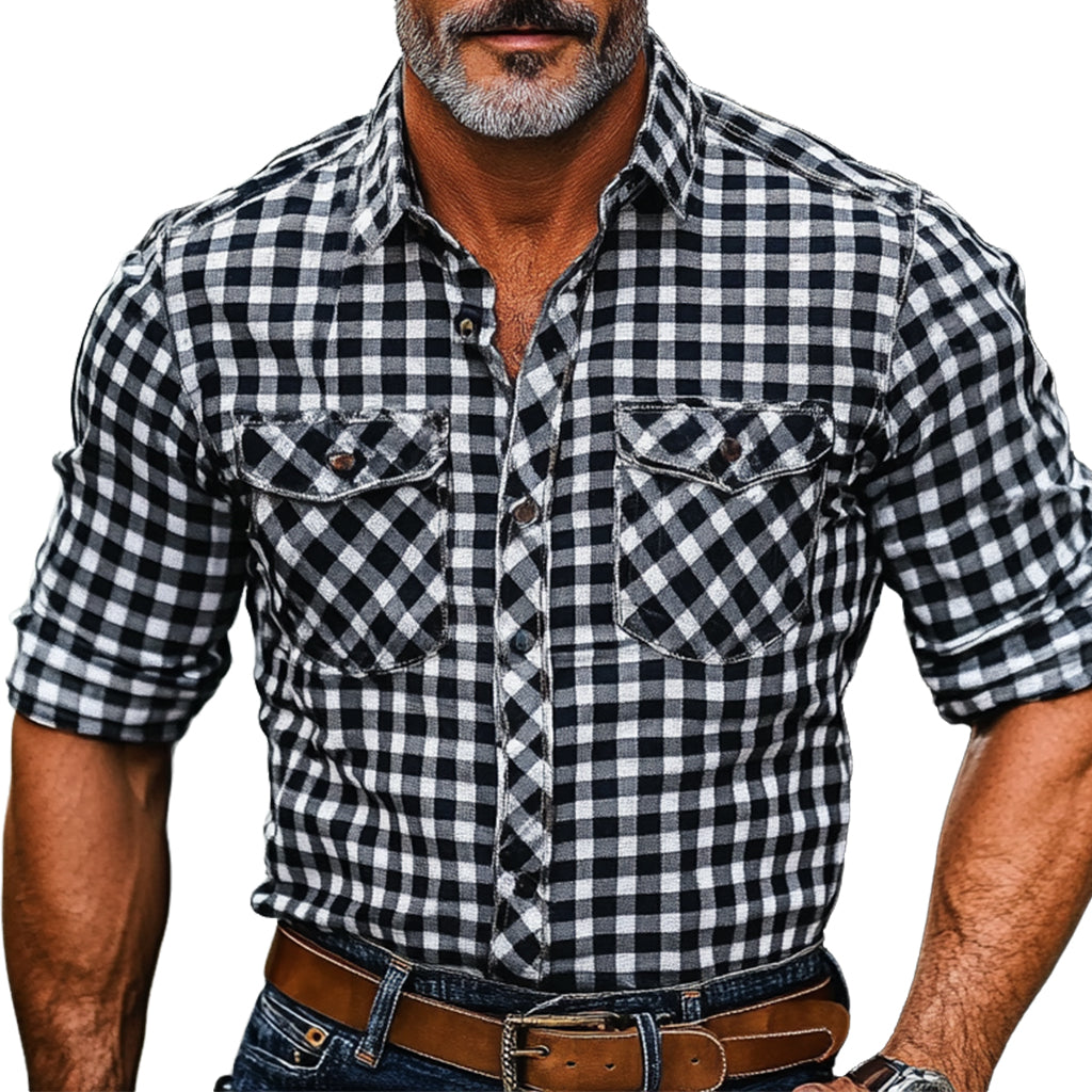 Chemise à manches longues à carreaux pour homme, tendance et décontractée