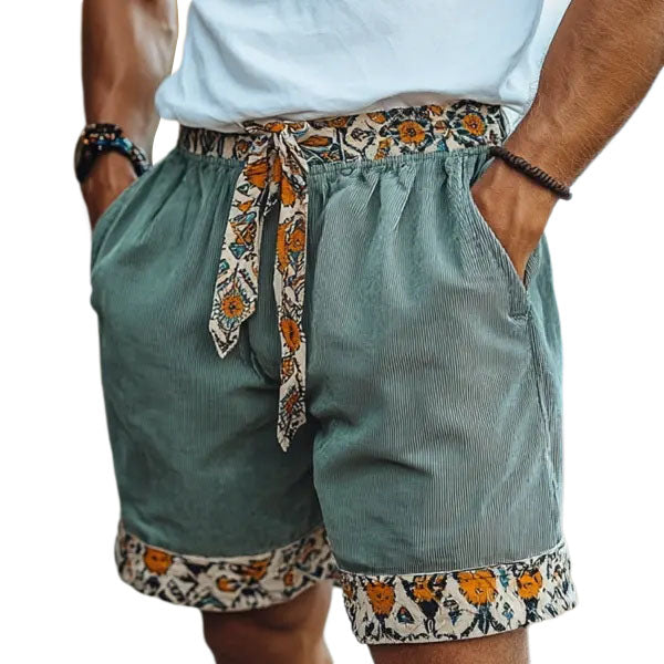Short en lin confortable ethnique bohème pour homme