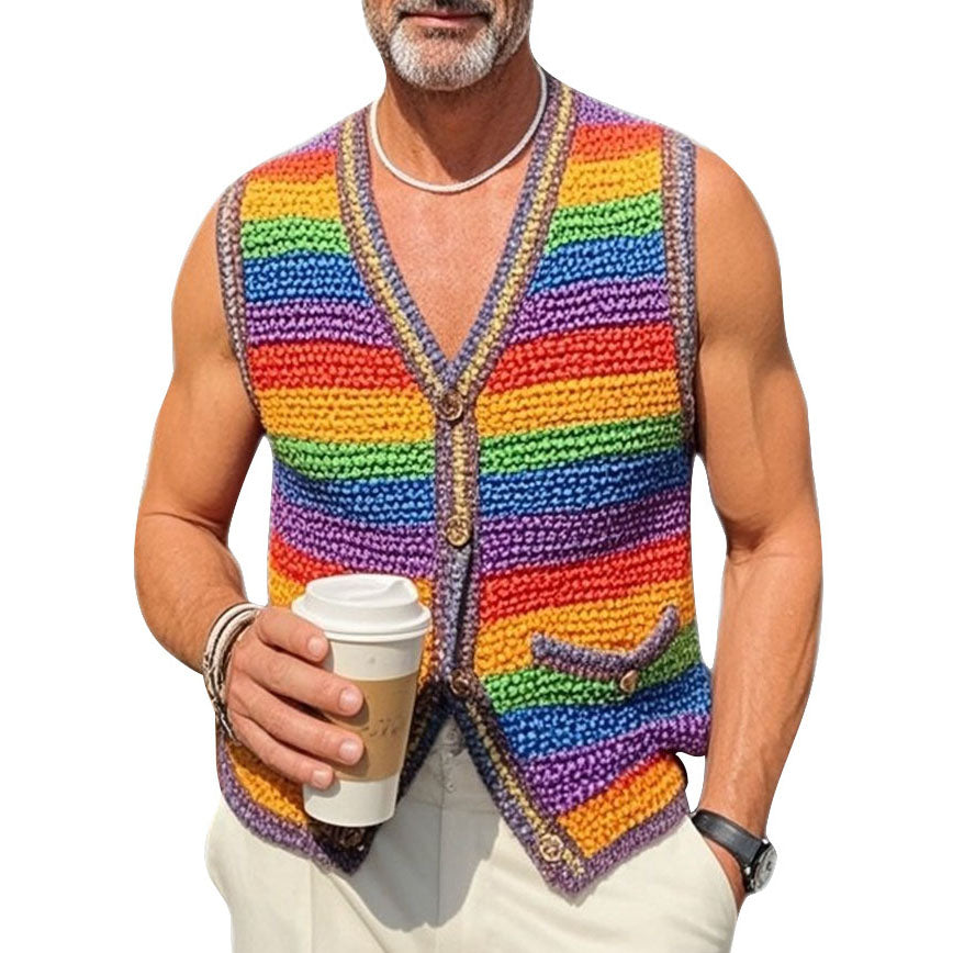 Men's fashionable casual rainbow striped printed vest