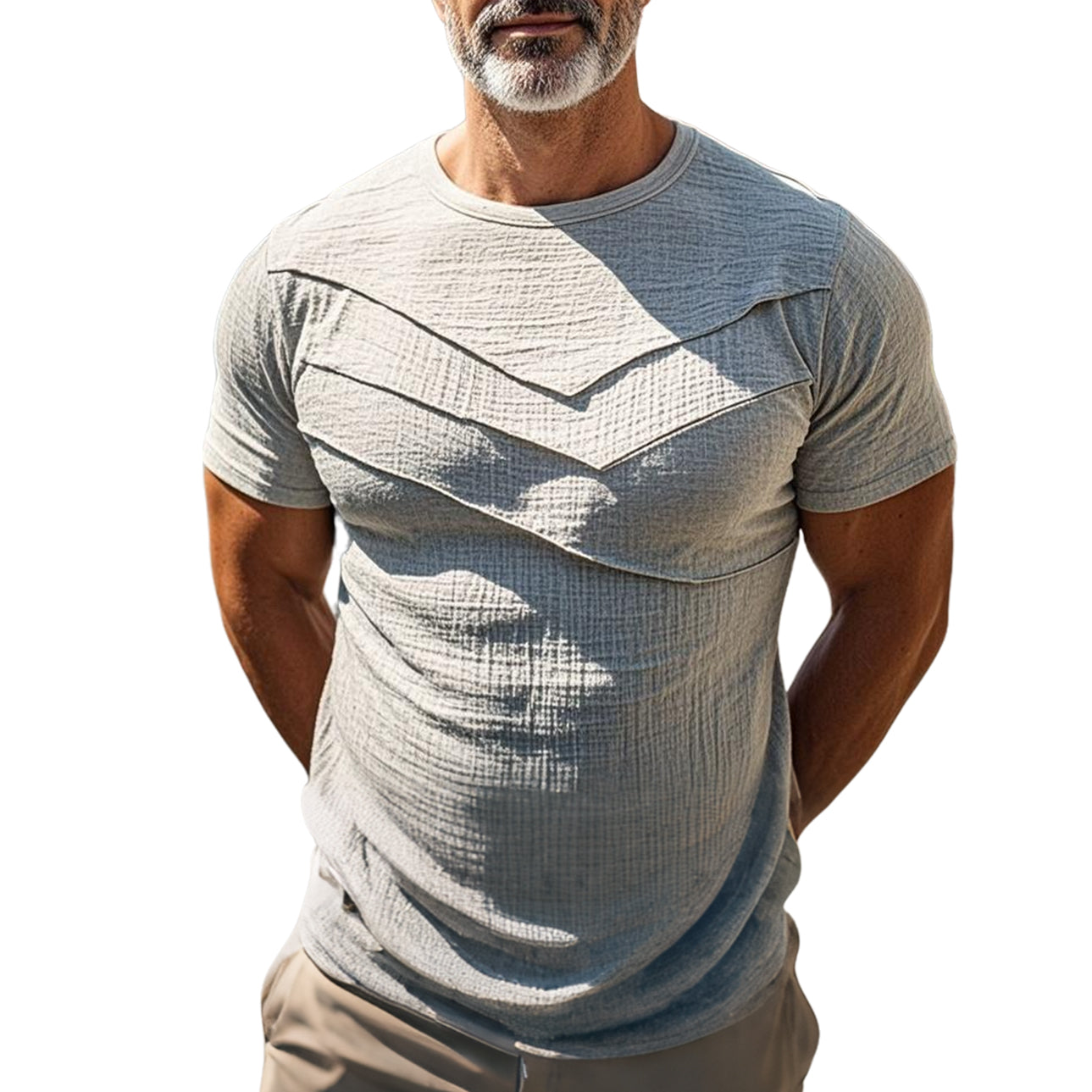 Men's fashionable casual grey pleated short-sleeved T-shirt