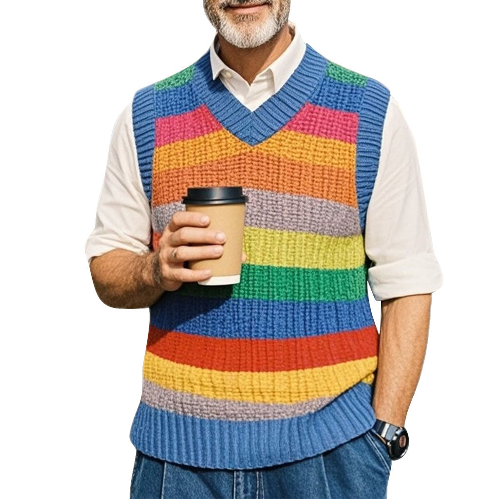 Men's fashionable casual rainbow striped printed vest