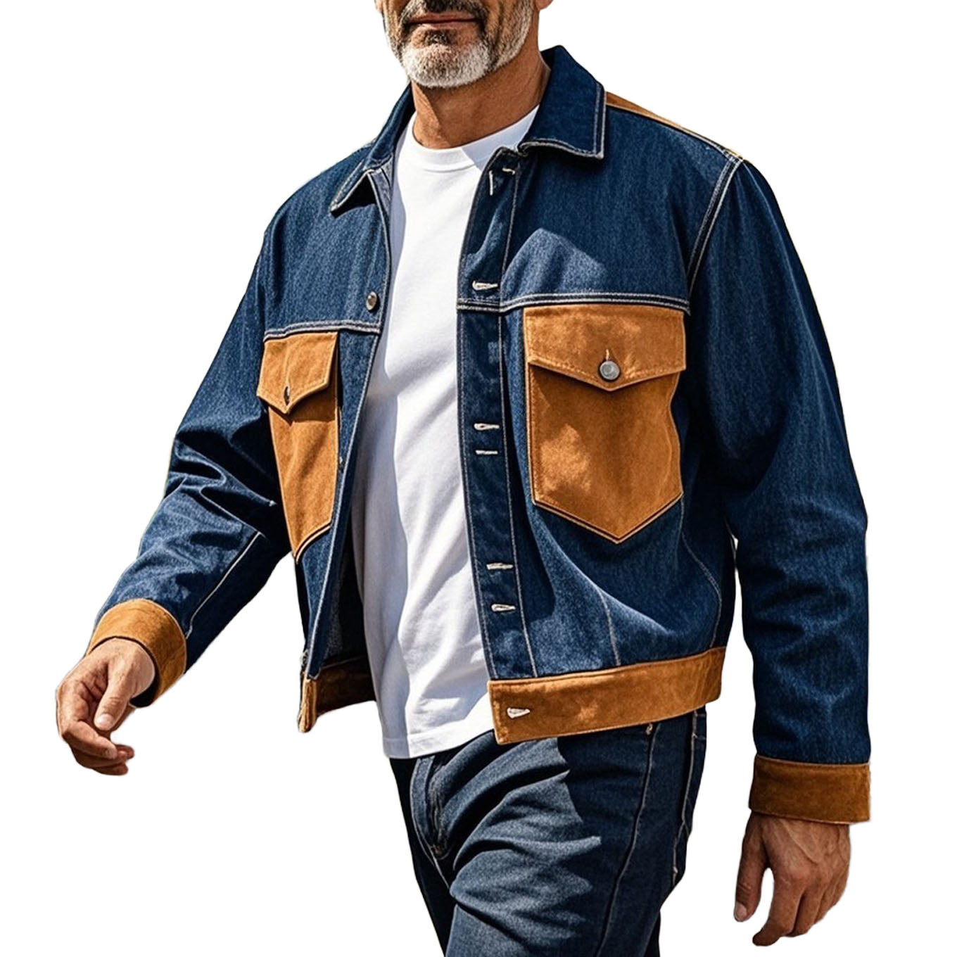 Veste en jean marron décontractée à manches longues pour homme