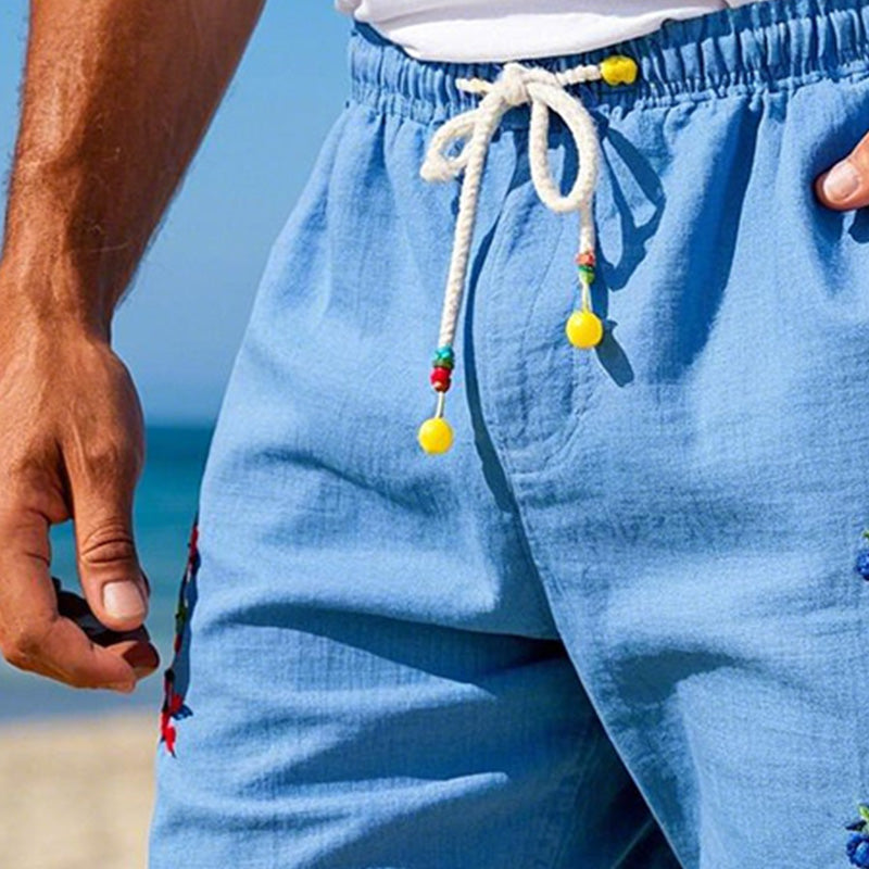Short de plage léger et simple brodé pour homme