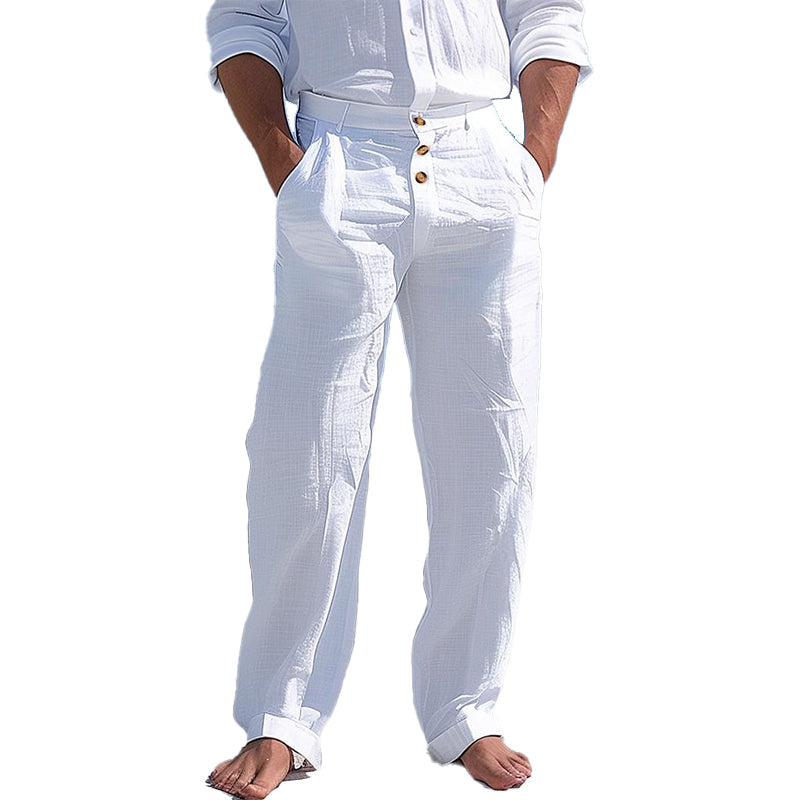 Pantalon décontracté en coton uni pour homme