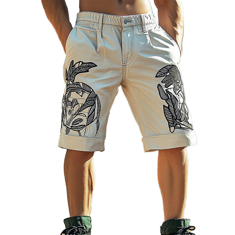 Men's Embroidered Blended Casual Shorts