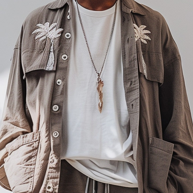 Men's Embroidered Long Sleeve Casual Shirt