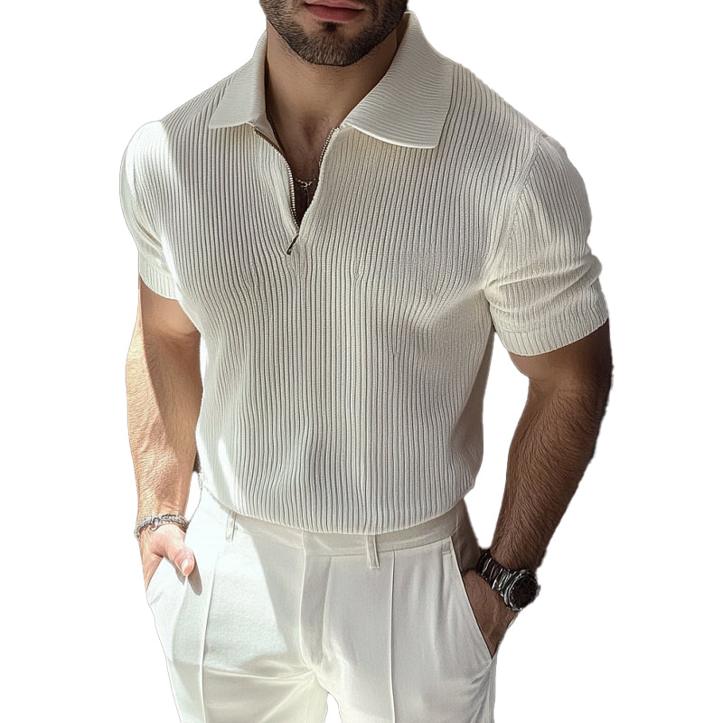 Men's Solid Color Business Knitted Short-Sleeved Polo Shirt ASW1738C3X