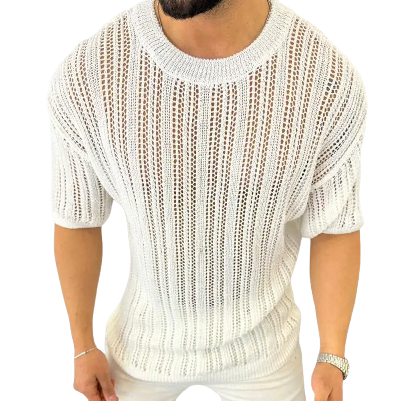 Herrenmode Lässiges Rundhals-Kurzarm-Strick-T-Shirt ASW1729C7K