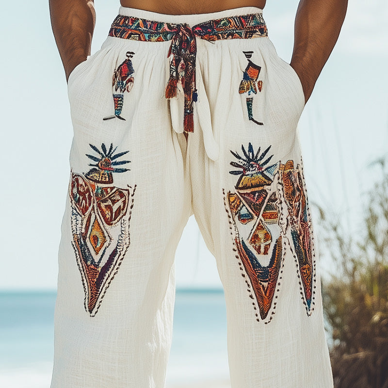 Pantalon décontracté brodé tribal pour homme