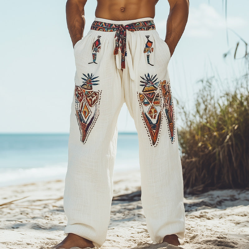 Pantalon décontracté brodé tribal pour homme