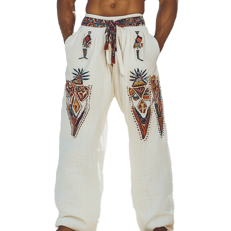 Pantalon décontracté brodé tribal pour homme