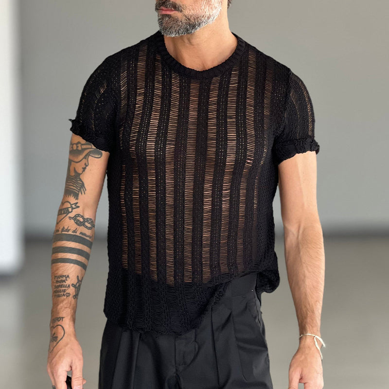Men's Solid Color Round Neck Short Sleeve Knitted T-Shirt ASW2746C8X