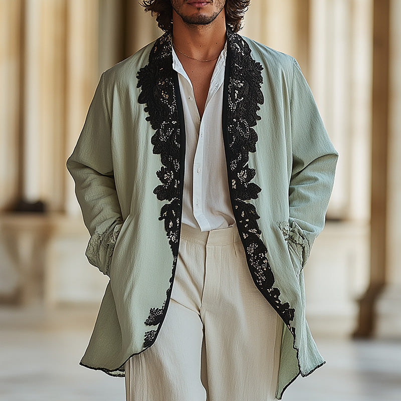 Veste fine brodée en dentelle pour homme, mode printemps