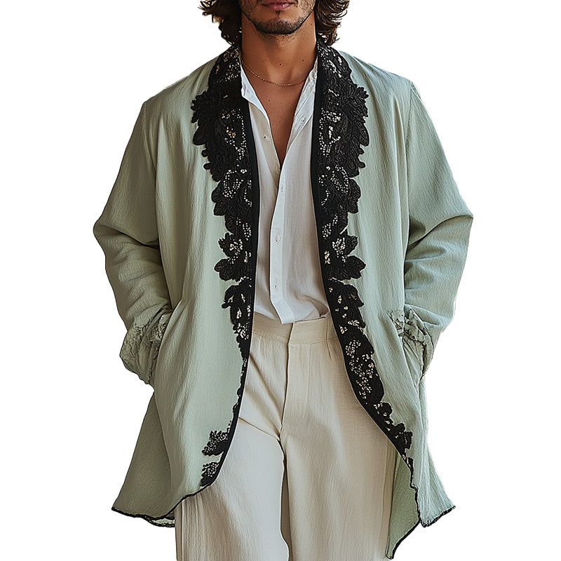 Veste fine brodée en dentelle pour homme, mode printemps