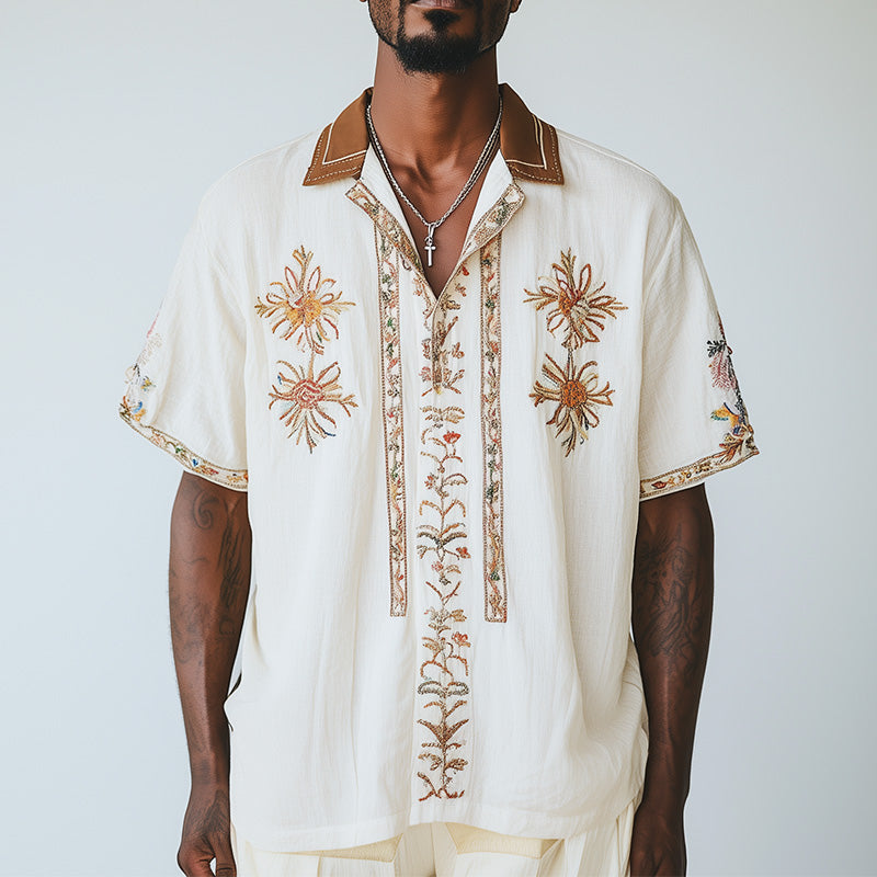 Men's Spring Fashion Embroidered Short Sleeve Shirt