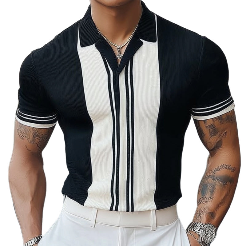 Klassisches schwarz-weißes gestricktes Kurzarm-T-Shirt für den Sommer für Herren ASW3125C3U