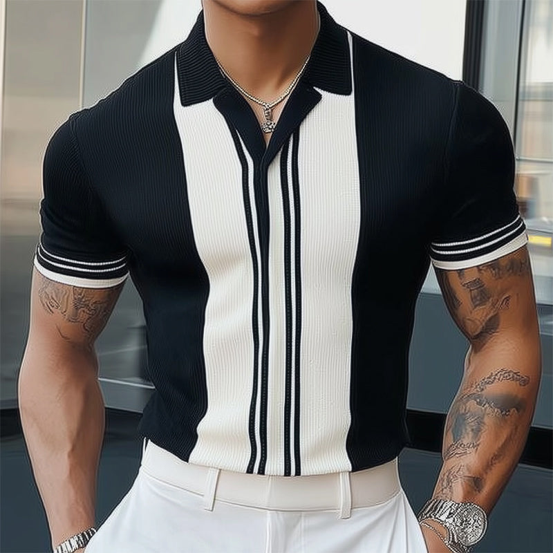 Klassisches schwarz-weißes gestricktes Kurzarm-T-Shirt für den Sommer für Herren ASW3125C3U