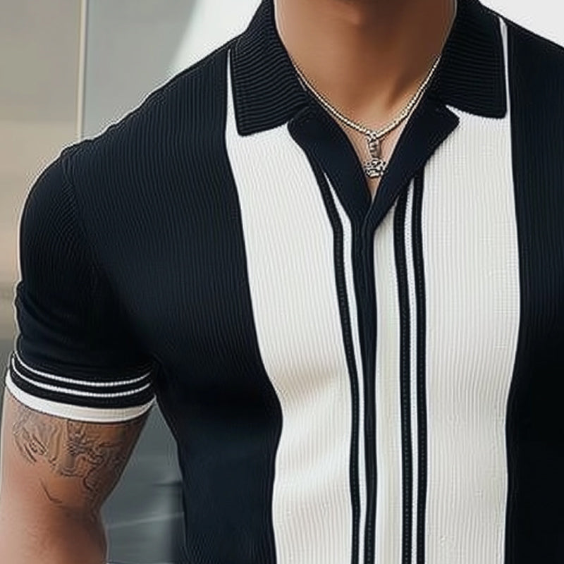 Klassisches schwarz-weißes gestricktes Kurzarm-T-Shirt für den Sommer für Herren ASW3125C3U
