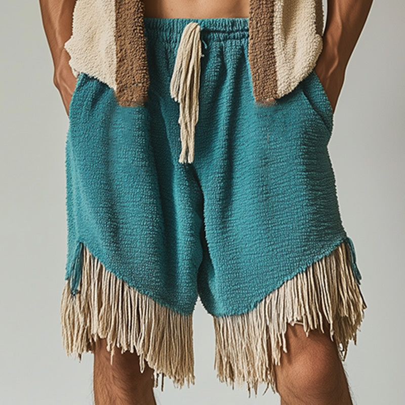 Men's Spring Fashion Towel Cloth Tassel Sleeveless Shorts Set ASW0825D1P